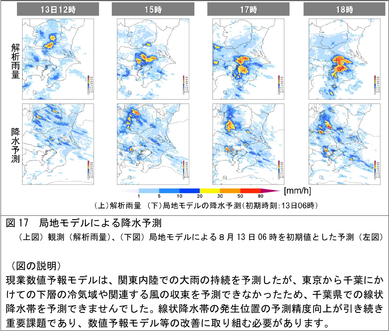 観測された降水と局地モデルによる降水予測の比較
