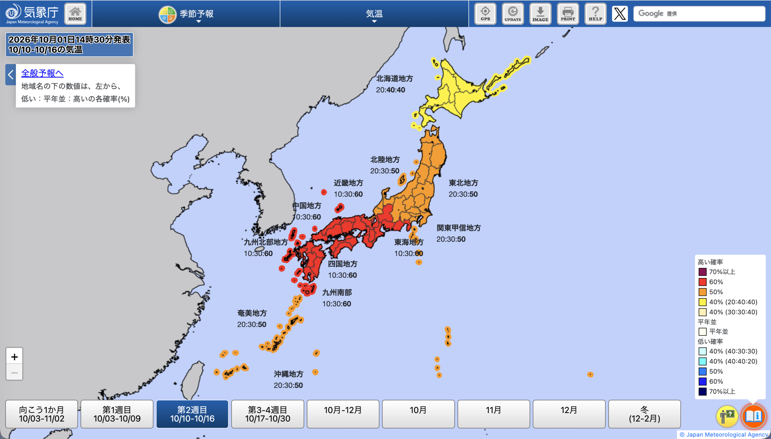 15 気象庁 1か月予報 気温 第2週 20261001