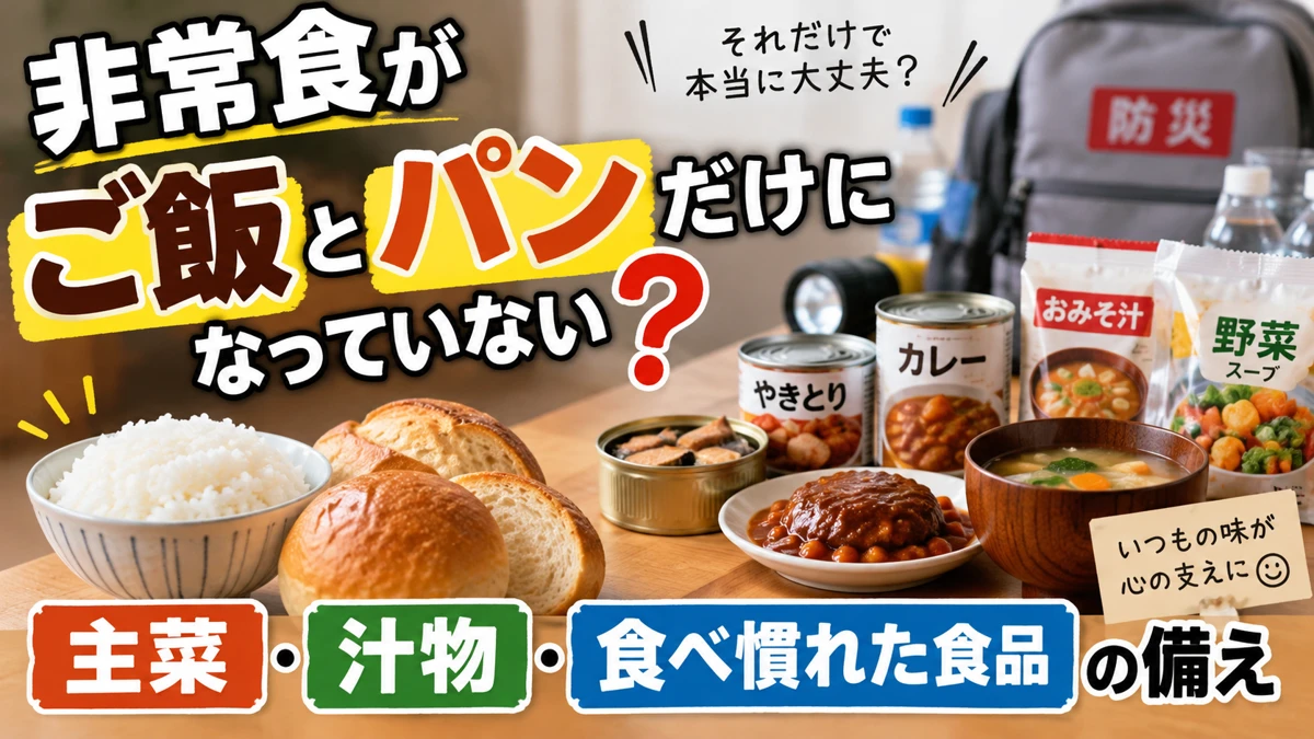 非常食がご飯とパンだけになっていない？ 主菜・汁物・食べ慣れた食品の備え